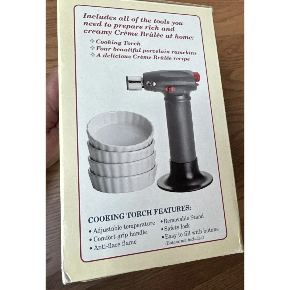 Creme Brulee‎ Set Of 4 White Ramekins & Cooking Torch Cheese Meringue NEW NIB